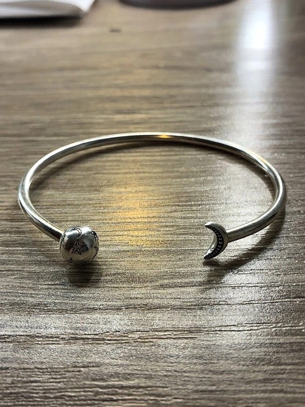 Pandora Moments Moon & Stars Open Bangle Silver Bracelet SIZE 3